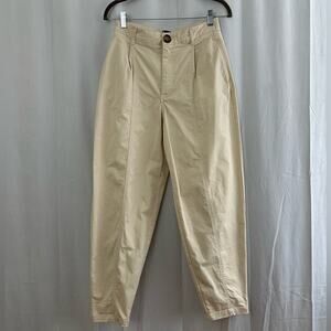 Zara Khaki Chino Pleated Cropped Pants Womens Waist 26